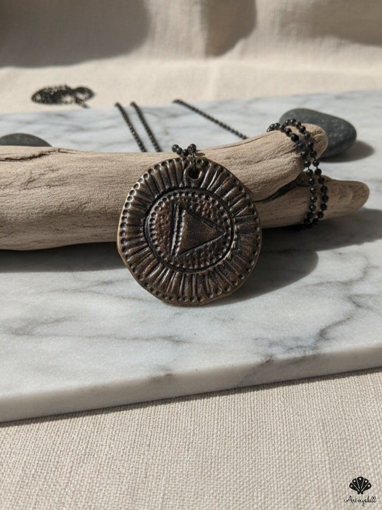 Handmade Bronze Sunburst Unisex Pendant | Artisan Geometric Necklace