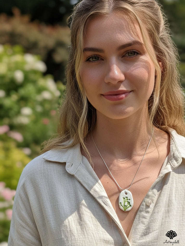 Handmade Sea Shell Botanical Pendant - Unisex Artisan Stone Necklace