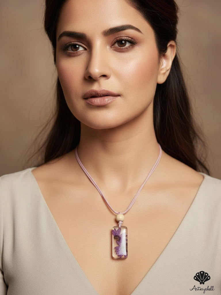 Enchanted Bloom Resin Pendant | Purple Flower Art