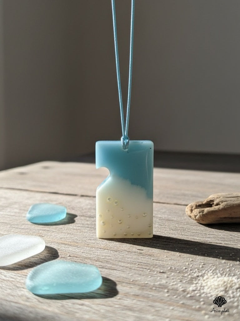 "Seascape Horizon" Geometric Resin Pendant Necklace