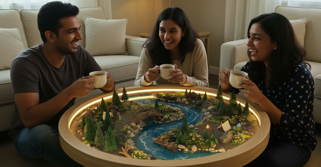 Illuminated Forest River Diorama Table | Luxury Art Furniture