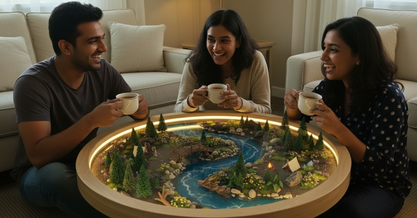 Illuminated Forest River Diorama Table | Luxury Art Furniture