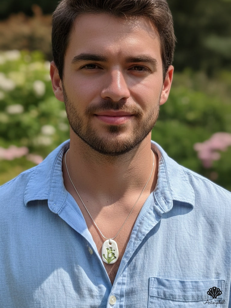 Handmade Sea Shell Botanical Pendant - Unisex Artisan Stone Necklace
