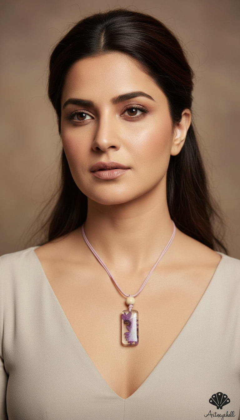 Enchanted Bloom Resin Pendant | Purple Flower Art