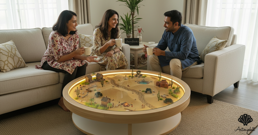 Illuminated Desert Oasis Resin Table | Luxury Wood Base