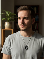 Handmade Unisex Charcoal Wave Pendant | Artisan Stone Necklace