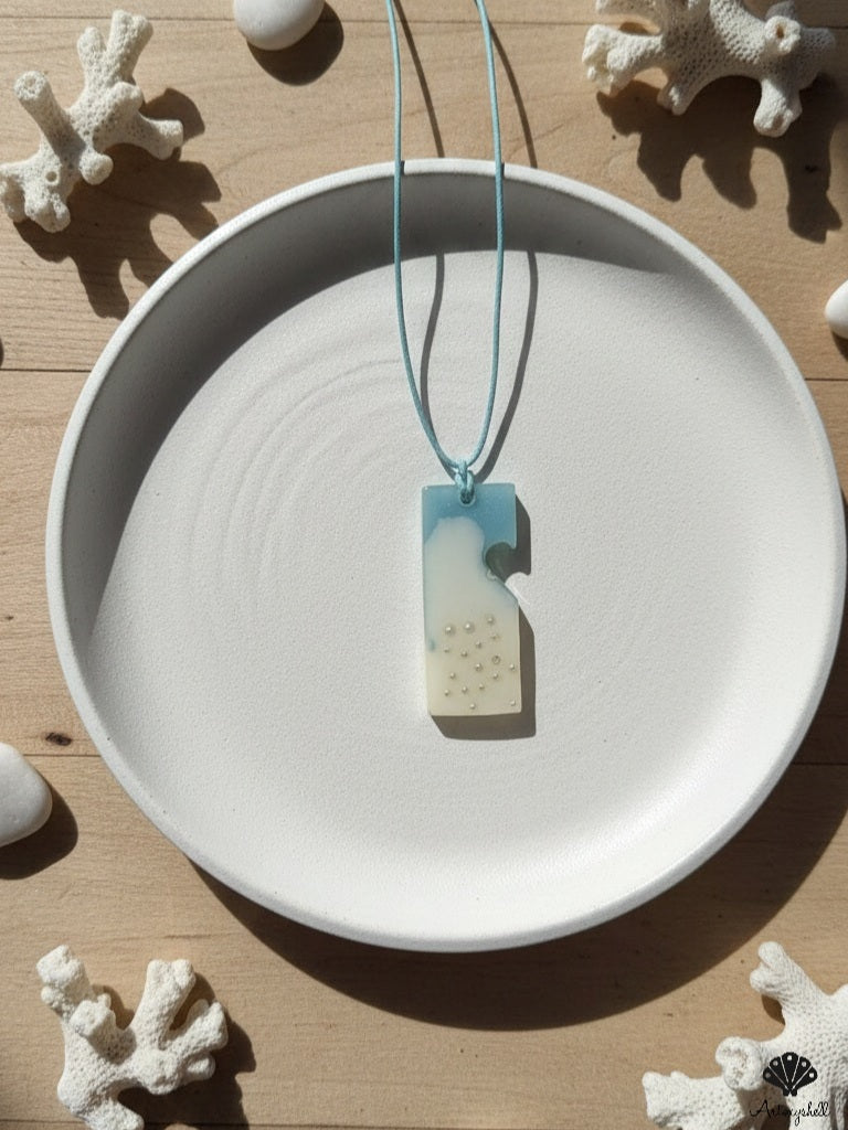 Coastal Horizon Resin Art Pendant | Blue & Sand