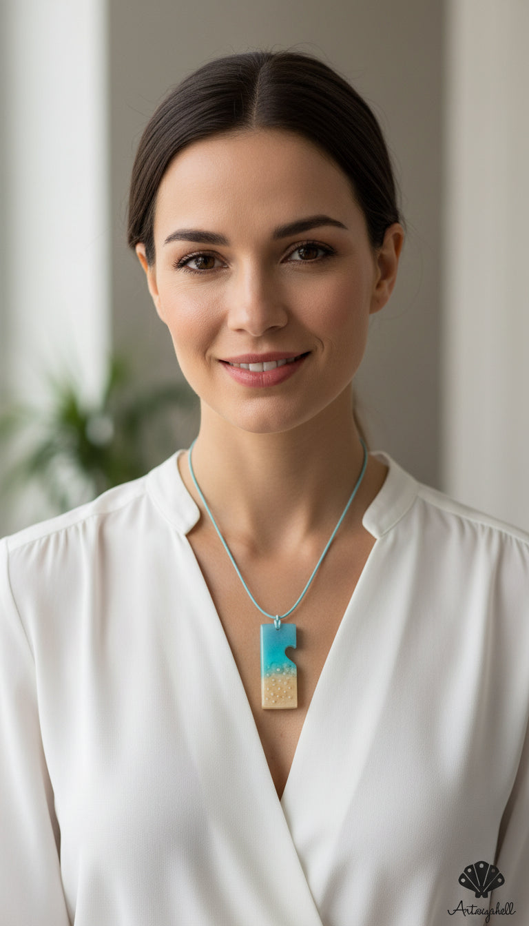 Coastal Horizon Resin Art Pendant | Blue & Sand