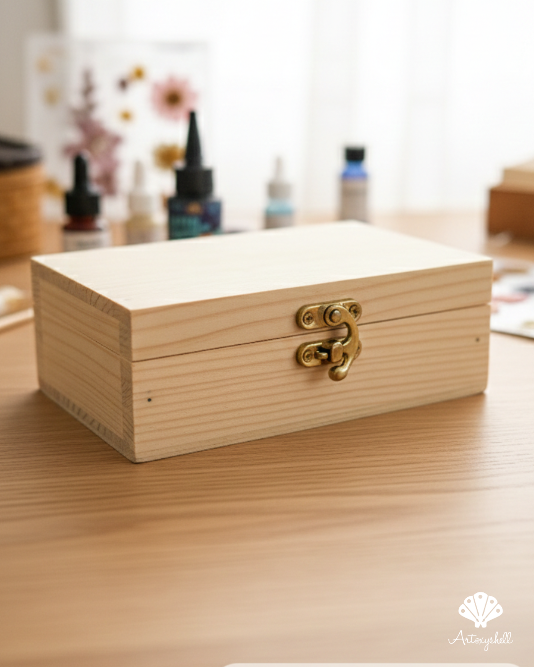 Handcrafted Pine Wood Treasure Box with Golden Latch – 4" x 6"