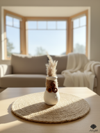 Handmade Miniature White Terracotta Vase with Jute Wrap and Wooden Ring