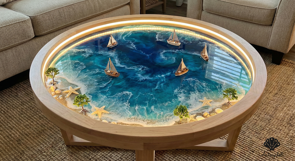 Coastal Resin Coffee Table | Illuminated Luxury Art