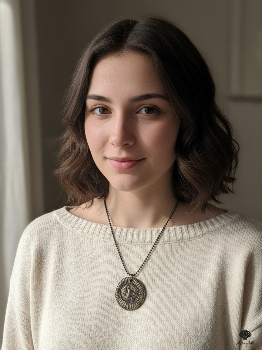 Handmade Bronze Sunburst Unisex Pendant | Artisan Geometric Necklace