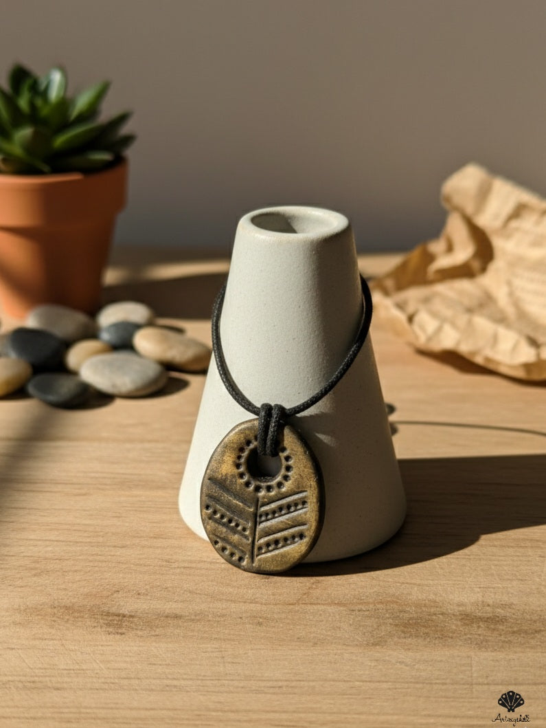 The 'Solstice Leaf' Hand-Carved Ceramic Pendant