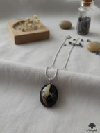 Black Botanical Oval Pendant Necklace