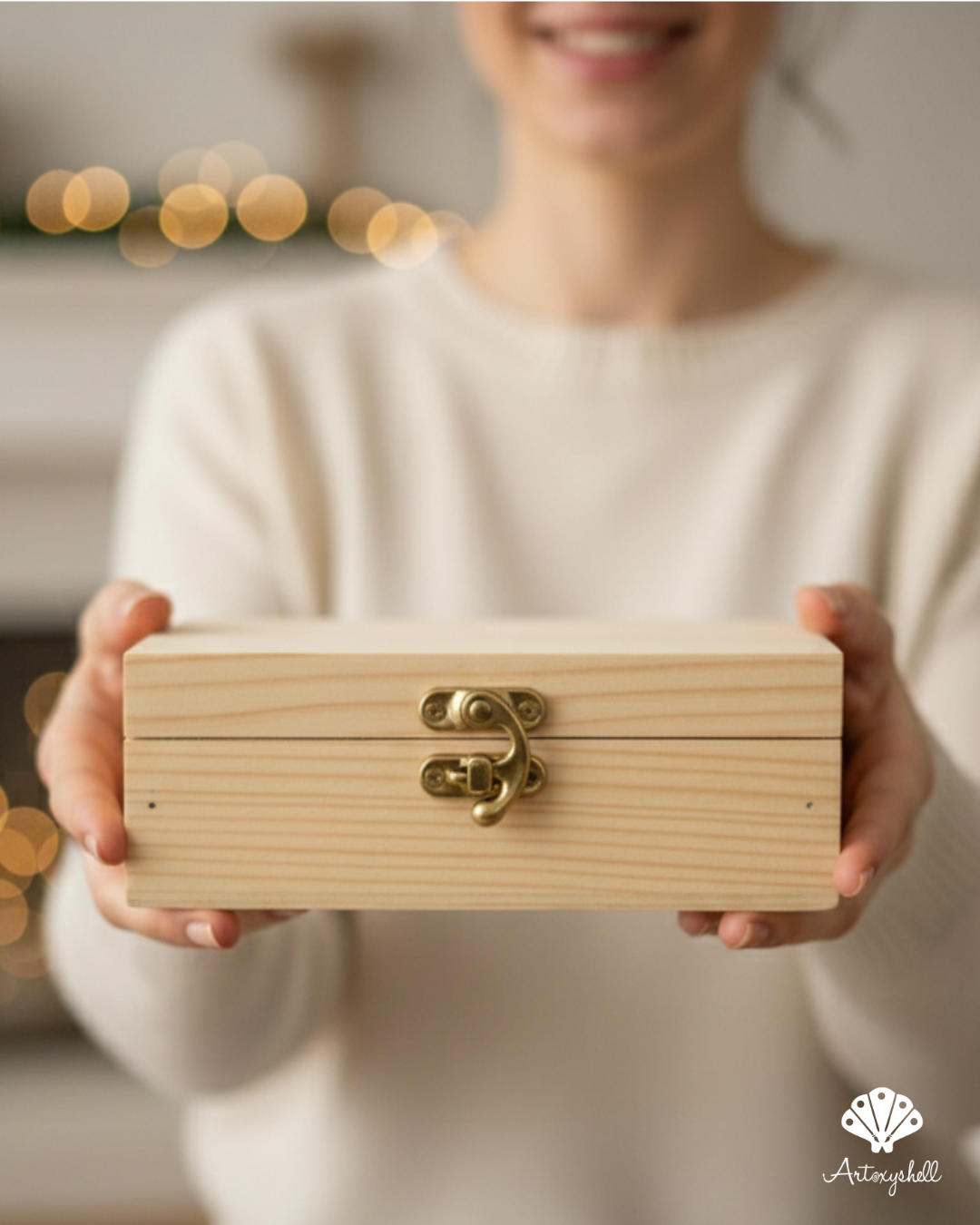 Handcrafted Pine Wood Treasure Box with Golden Latch – 4" x 6"