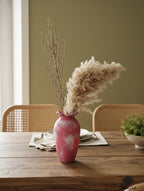 Hand-Textured Rustic Pink Ceramic Vase with Ruffled Rim