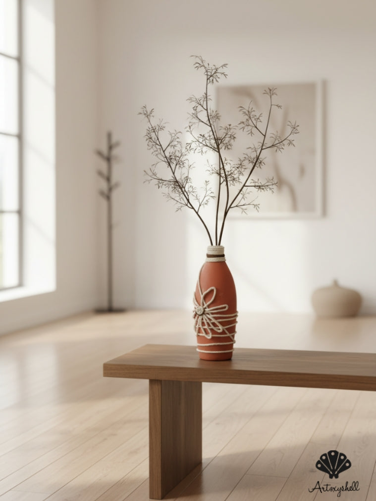 Boho-Chic Terracotta Vase with Hand-Woven Macramé Flower Wrap