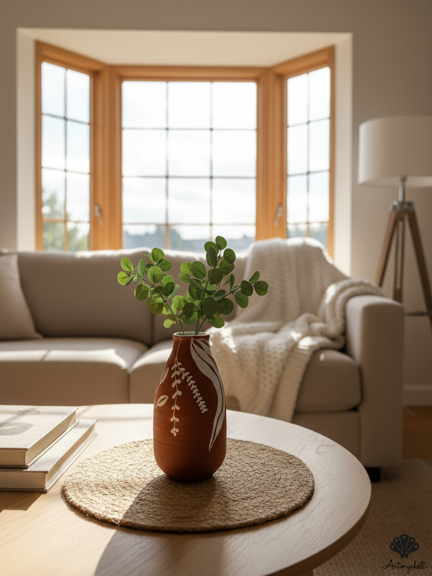 Hand-Painted Terracotta Floral Vase – Earthy Bohemian Clay Vase for Greenery