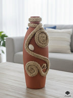 Coastal Driftwood-Style Ceramic Vessel with Nautical Rope Swirls
