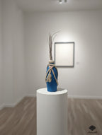 Nautical Blue Ceramic Bud Vase with Braided Rope Tassel Accent