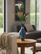 Minimalist Deep Blue Pottery Vase – Elegant Tabletop Decor for Dried Florals
