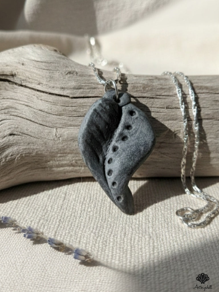 Handmade Unisex Charcoal Wave Pendant | Artisan Stone Necklace