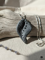 Handmade Unisex Charcoal Wave Pendant | Artisan Stone Necklace