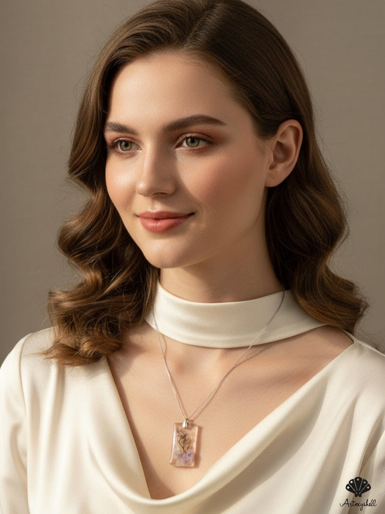 Clear Floral Rectangle Pendant