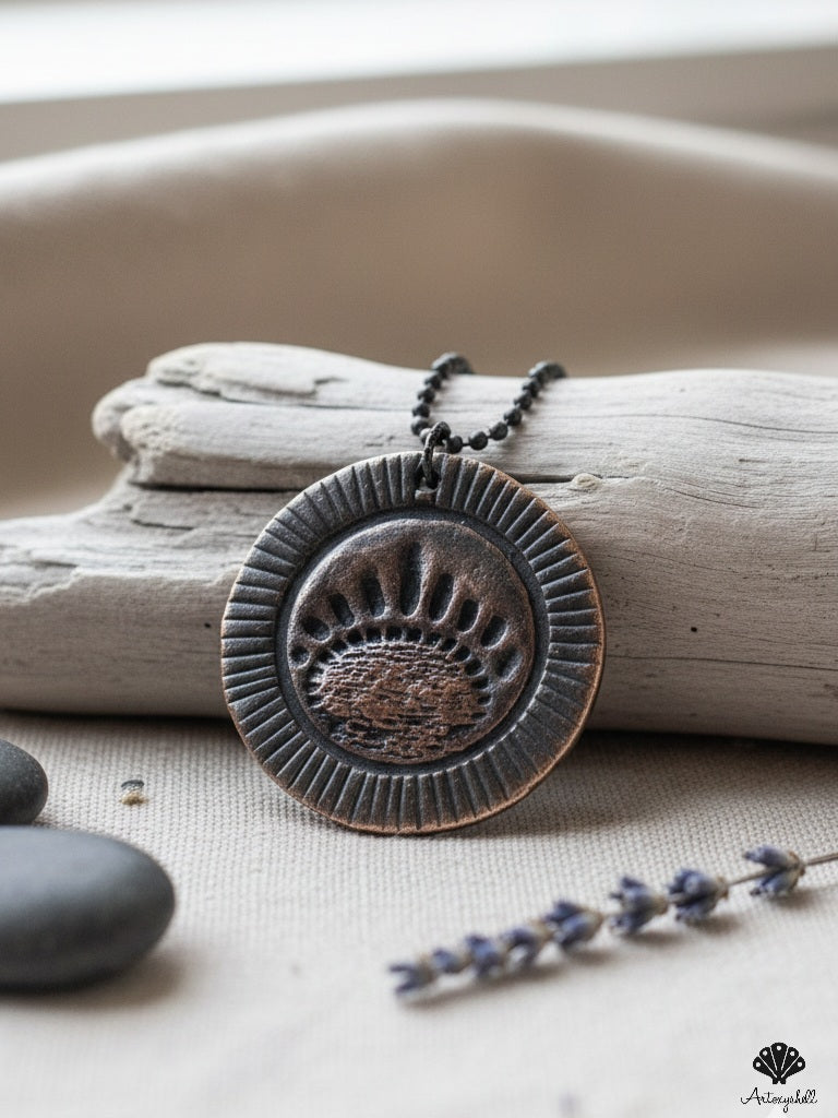 Handmade Bronze Sunburst Medallion – Unisex Artisan Coin Pendant
