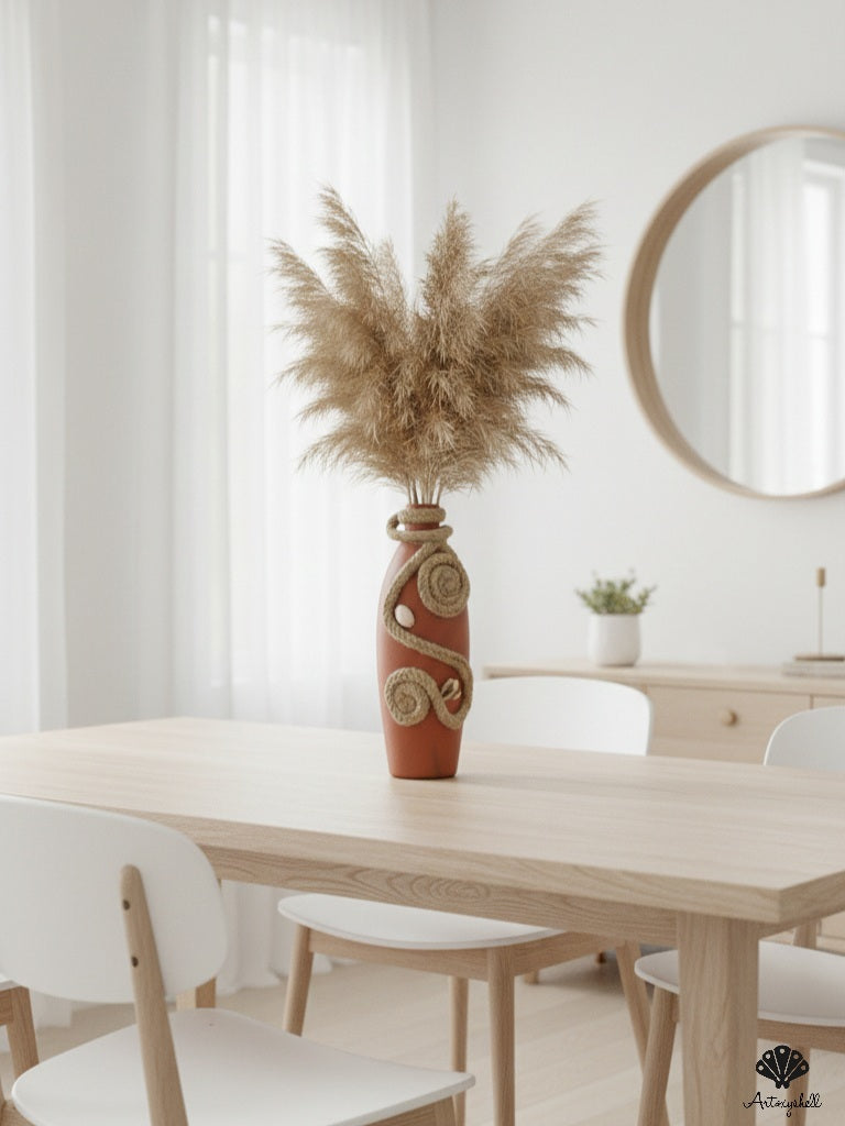 Coastal Driftwood-Style Ceramic Vessel with Nautical Rope Swirls