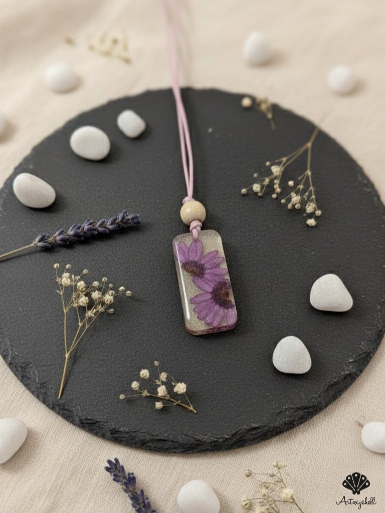 Enchanted Bloom Resin Pendant | Purple Flower Art