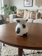 Hand-Painted Polka Dot Terracotta Mini Vase - White & Black Textured Bud Vase