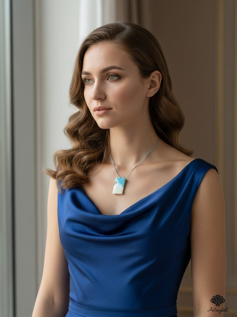 "Seascape Horizon" Geometric Resin Pendant Necklace