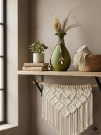 Sage Green Scalloped Vase with Layered Macramé Cord & Beaded Tassels