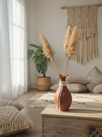 Handmade Terracotta Vase with Macramé Rope Detail – Rustic Boho Decorative Pitcher