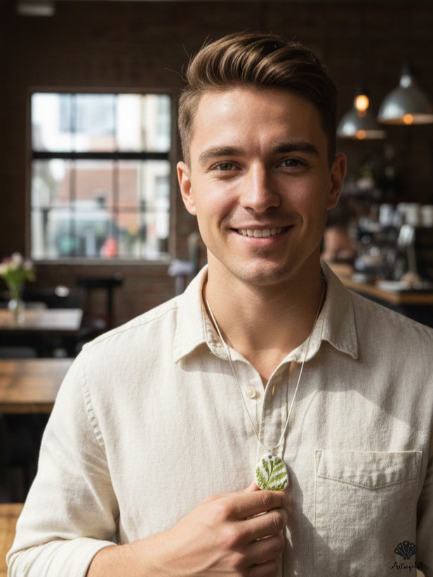 Handmade Fern Leaf Unisex Shell Pendant | Artisan Nature Necklace