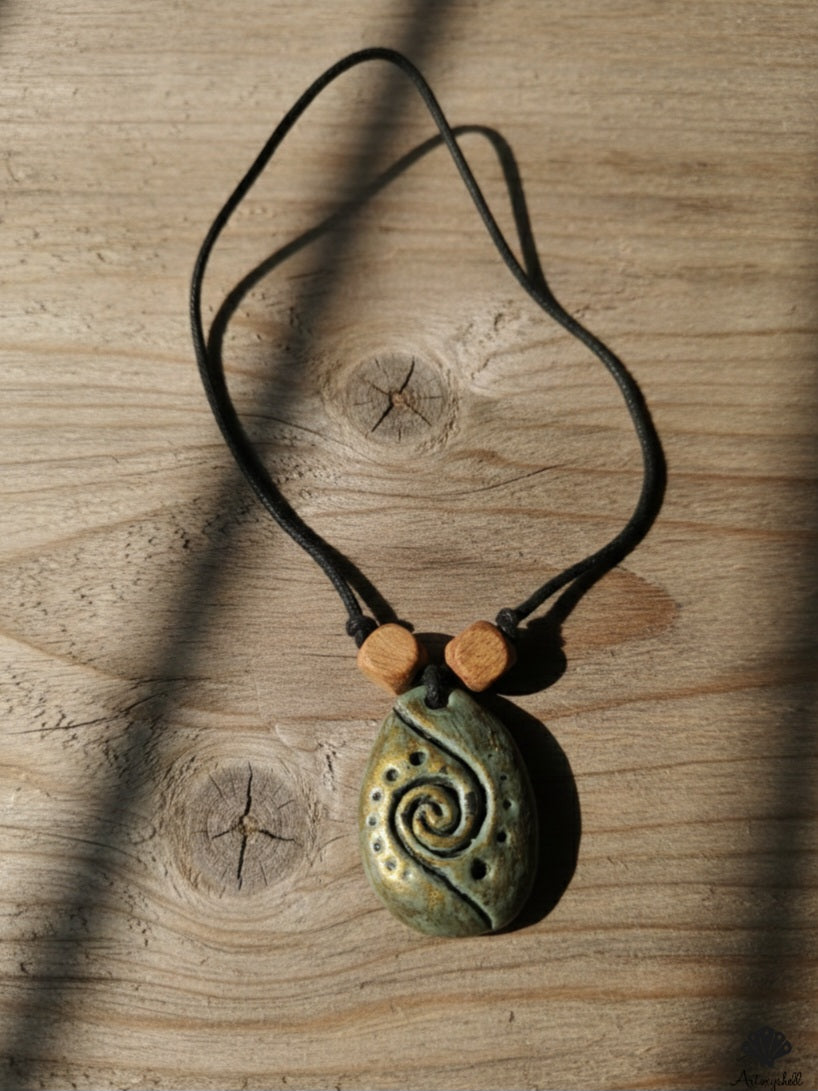 The 'Ancient Tide' Ceramic Spiral Pendant & Bead Necklace