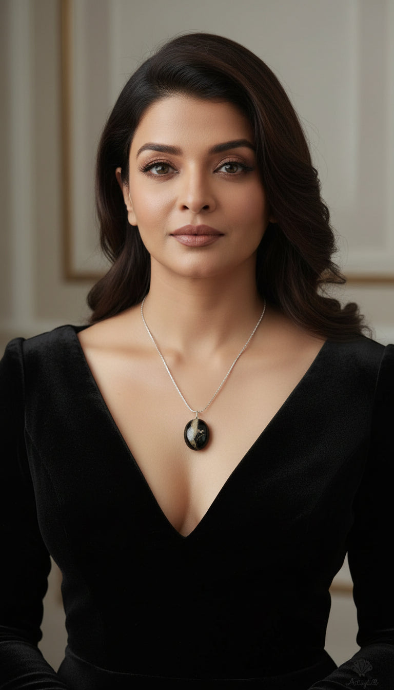 Black Botanical Oval Pendant Necklace