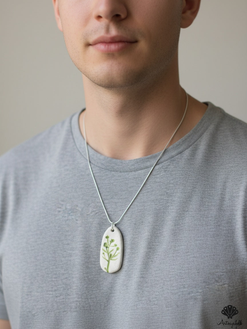 Handmade Botanical Clay Pendant | Unisex Minimalist Green Leaf Charm