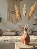 Handmade Terracotta Vase with Macramé Rope Detail – Rustic Boho Decorative Pitcher