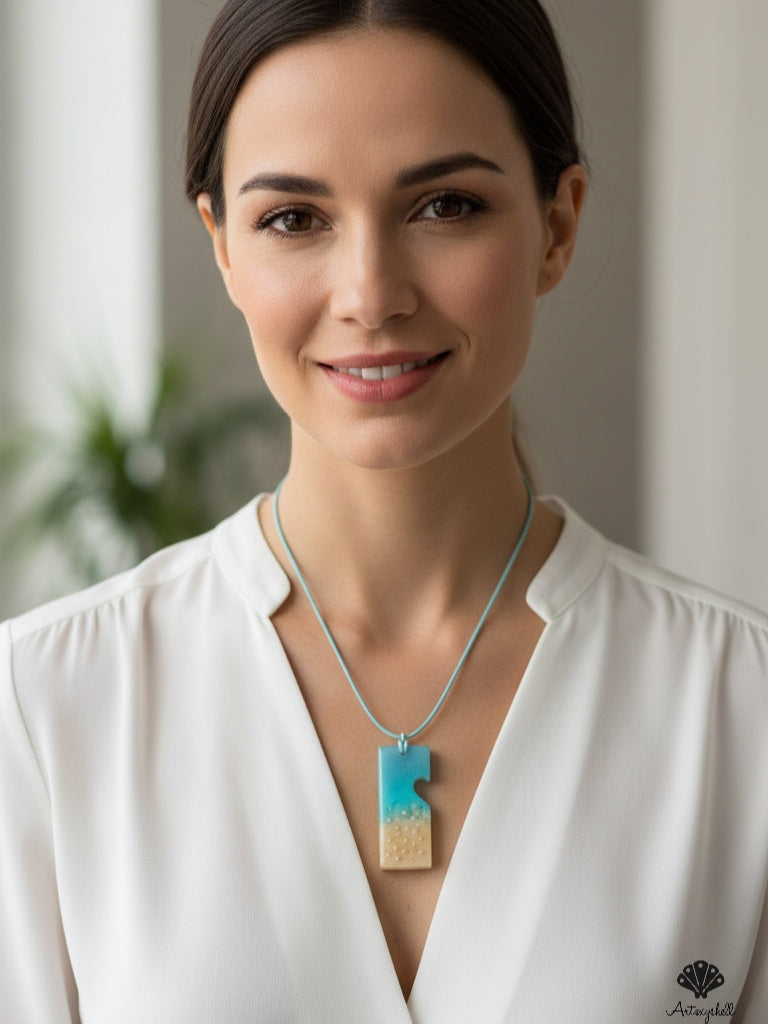 Coastal Horizon Resin Art Pendant | Blue & Sand
