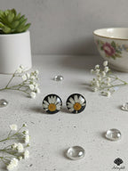 Real Daisy Resin Studs – Black Botanical Flower Earrings