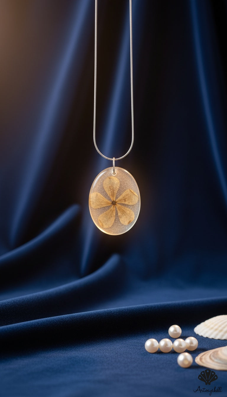 Golden Petal Oval Pendant