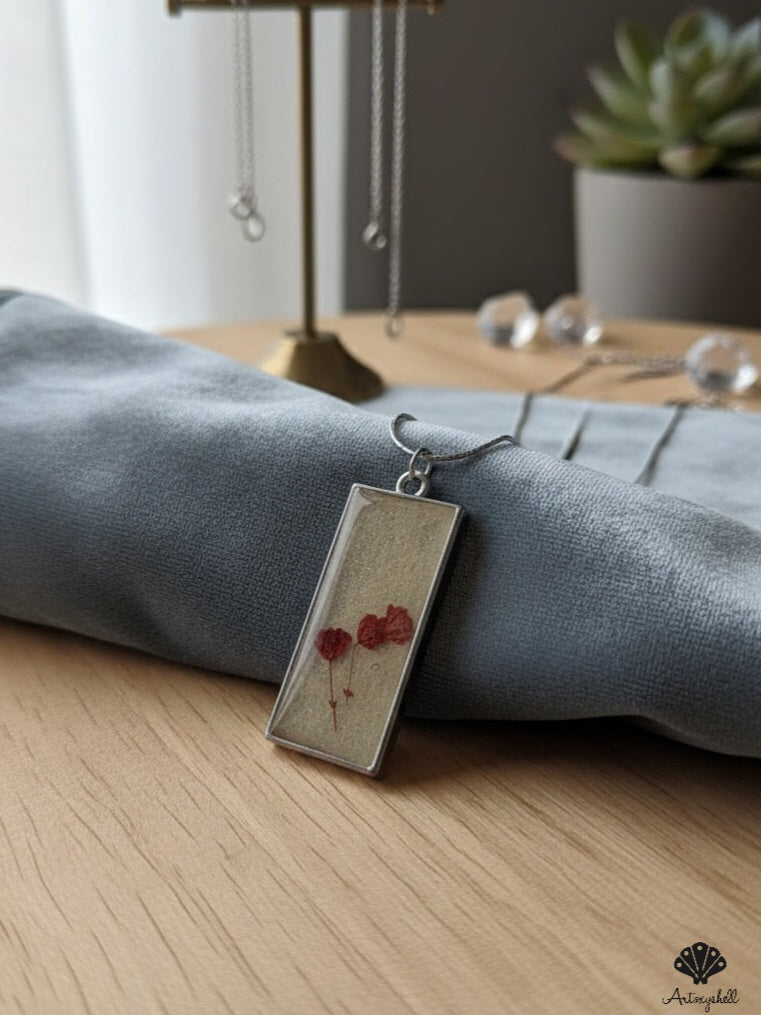 Desert Bloom Rectangle Resin Necklace