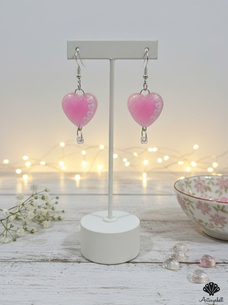 Pink Heart Resin Earrings