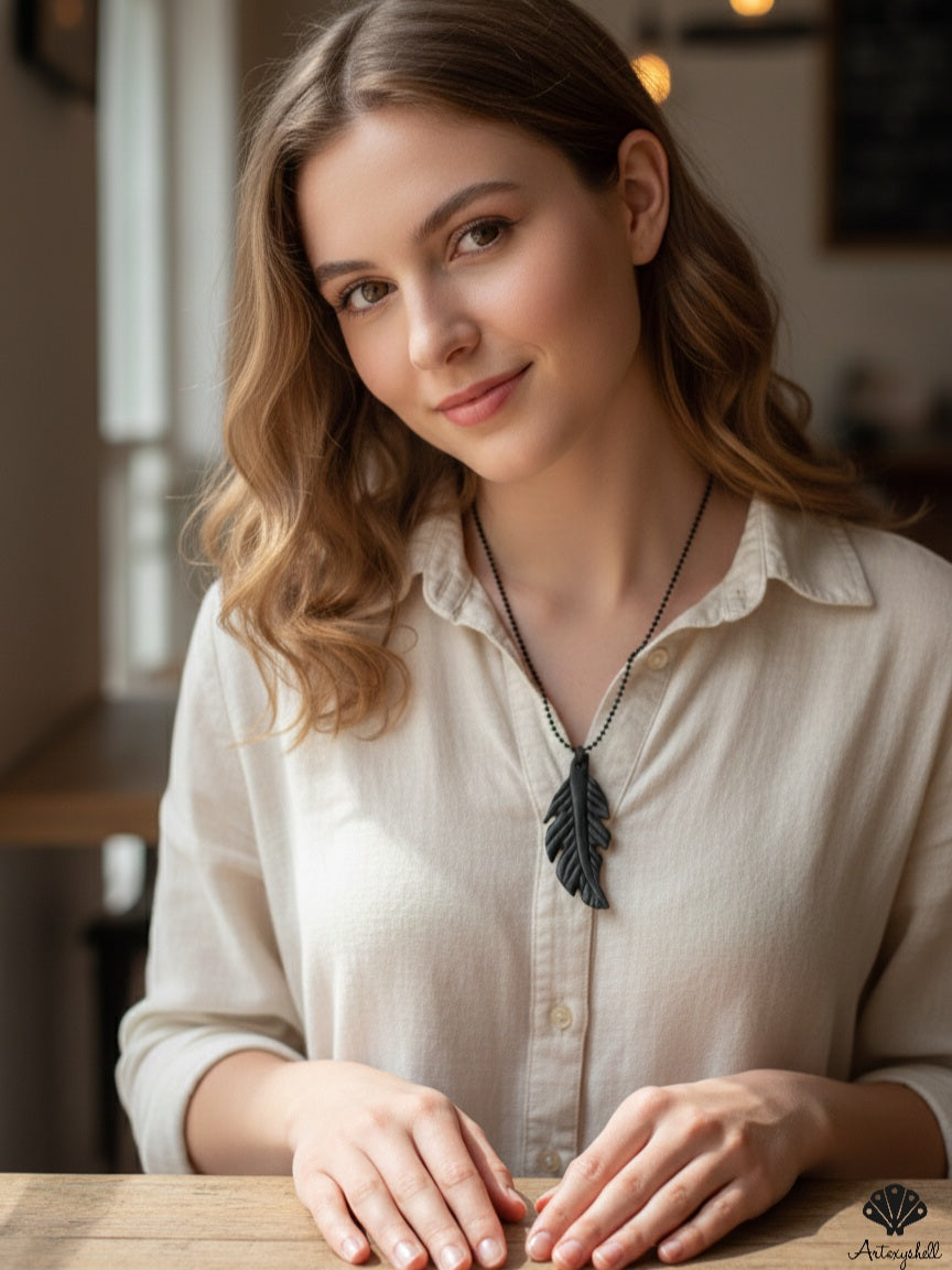 Handmade Matte Black Feather Pendant - Unisex Artisan Necklace