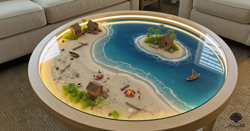 Island Getaway Resin Coffee Table | Tropical Diorama Art