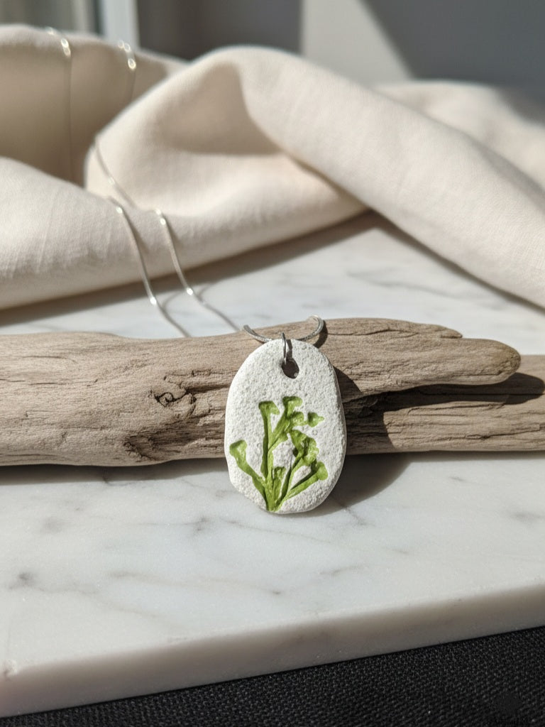 Handmade Sea Shell Botanical Pendant - Unisex Artisan Stone Necklace