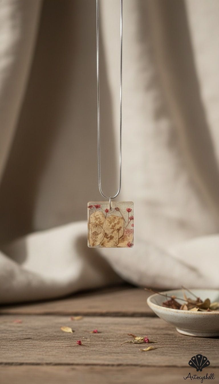 Pressed Flower Square Pendant
