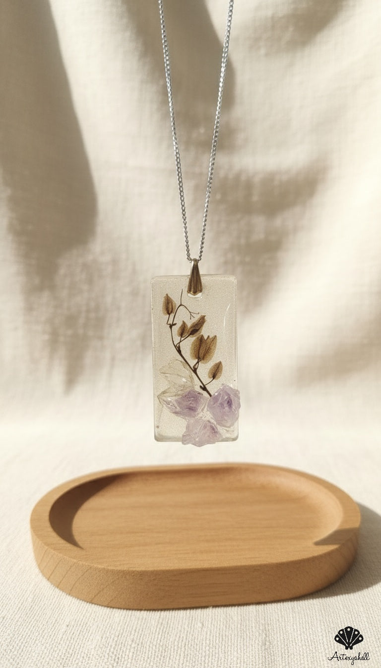 Clear Floral Rectangle Pendant